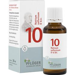 Eine Flasche und Verpackung von homöopathischem Mittel Nr. 10, Natrium sulfuricum D6.