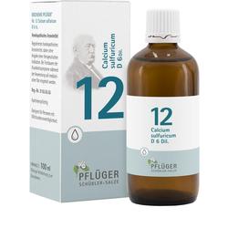 Eine braune Flasche und eine Verpackung mit der Aufschrift "Calcium sulfuricum D 6".