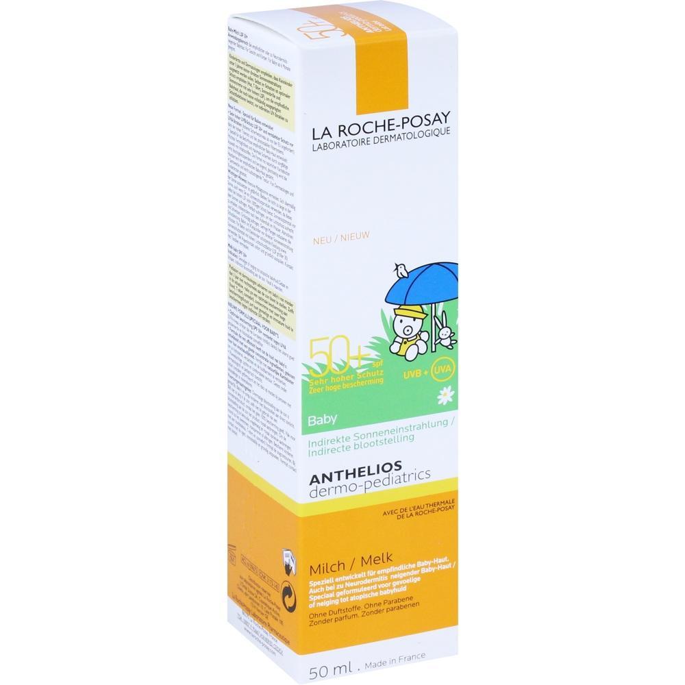 Weiße Verpackung einer Baby-Sonnencreme mit LSF 50+ von La Roche-Posay.